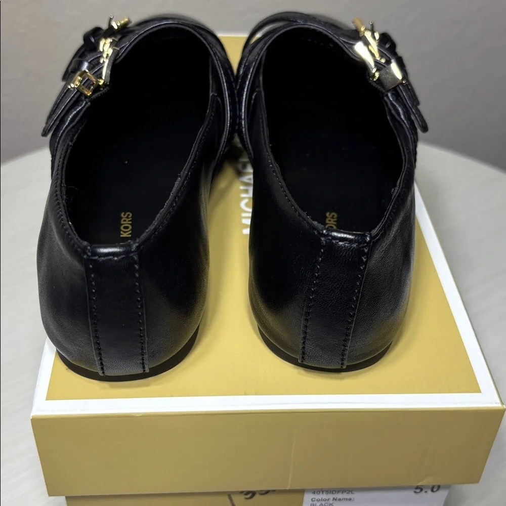 Michael Kors Indy Flex Leather Ballet Flats - Black Mary Jane Style NIBox Size 5 - Picture 8 of 10